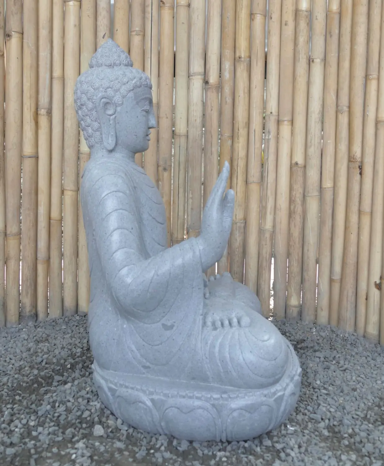  Product image 5 of the product “Seated Buddha made of Riverstone in Abhaya Position - gesture of fearlessness, H. 83cm. ”